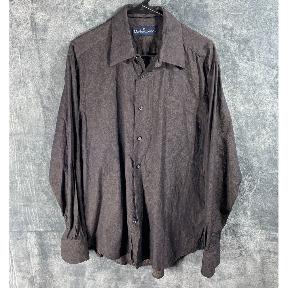 Malibu Cowboy Mens Large Brown Western Button Long Sleeve Textured Geometric